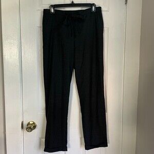 Mango drawstring pull on pants black grey plaid cuffed
